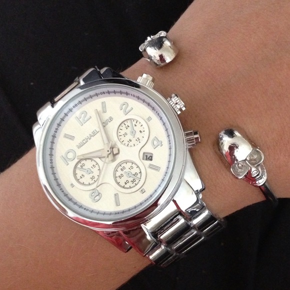 MK silver watch and scull bangle