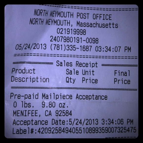 Receipt and Tracking # for @iamyemye - Picture 1 of 1