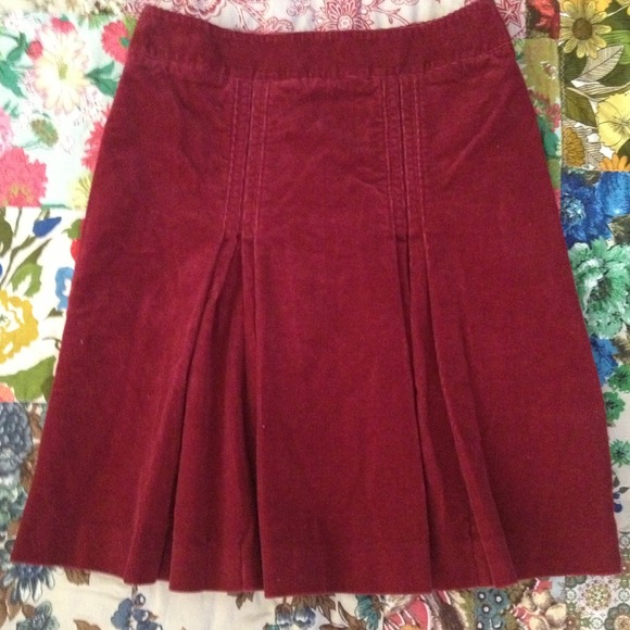 cranberry corduroy kick pleat a line skirt