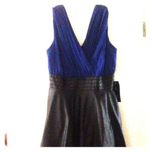 Beautiful v cut dress and pleather skirt!