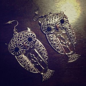 Silver aluminum owl earrings