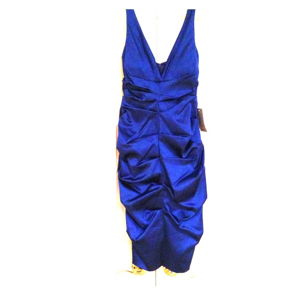 Gorgeous royal blue taffeta ruched cocktail dress