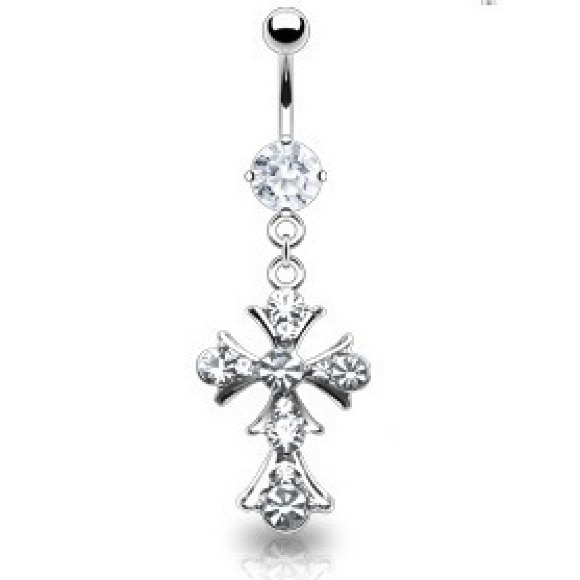 ✋SOLD💸 Cross Stainless Steel CZ Navel Belly Ring