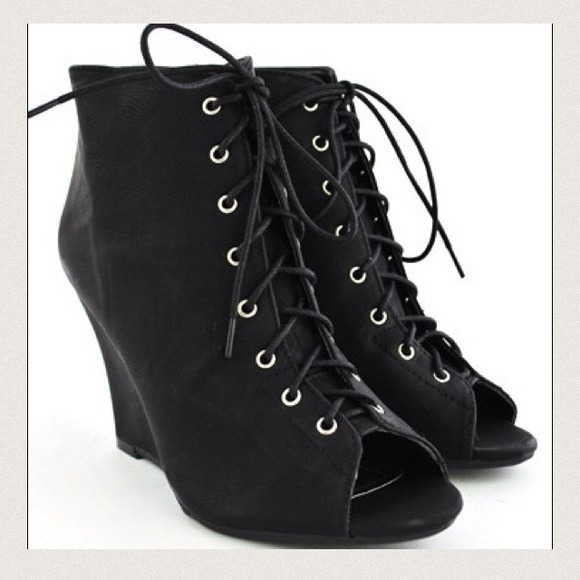 Peep toe wedge booties