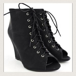 Peep toe wedge booties
