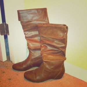 Boots!! Slouchy. Pleather. Super cute. :)