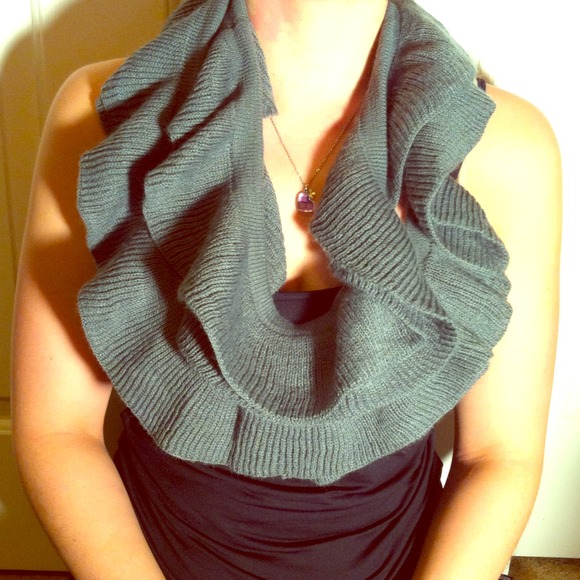 Gray ruffle infinity scarf