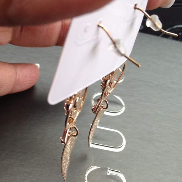 Golden Toned Rhinestone Owls Earring Dangles - Picture 4 of 4