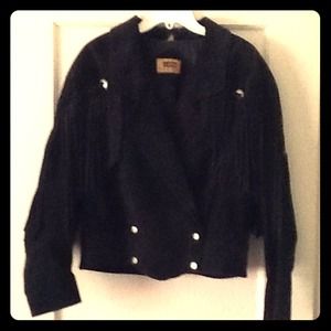 Black fringed suede leather jacket