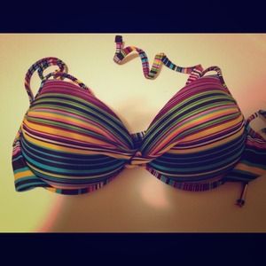 Exhilaration top and bottom striped pushup bikini~