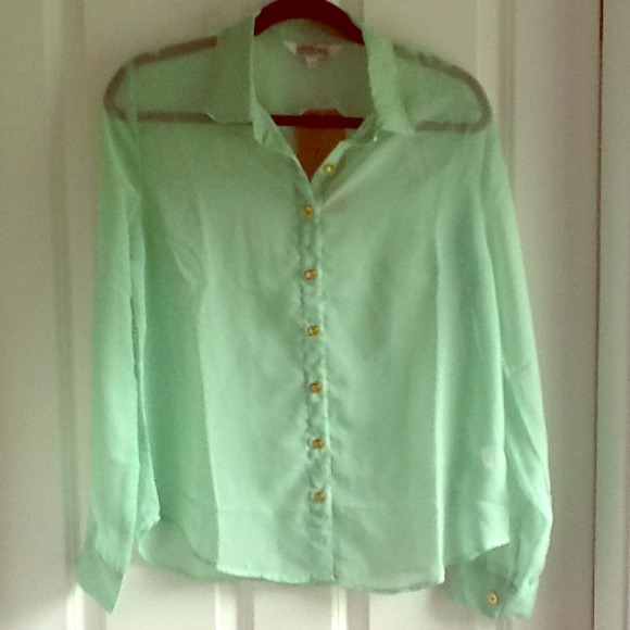 Mint green sheer blouse
