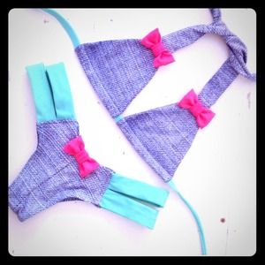 Bikini with bows mint coral and denim
