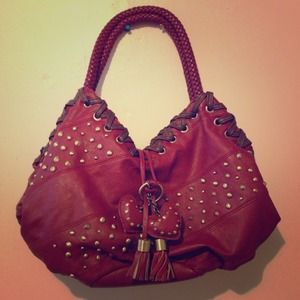 ❌HOLD❌Red Leather Bag with Gold Studs