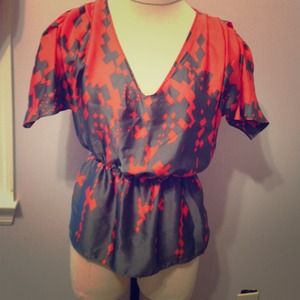 Orange and grey silk top