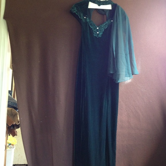 Long forest green evening gown