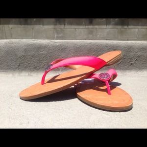 Hot Pink Brand New Leather Coach Flip Flops