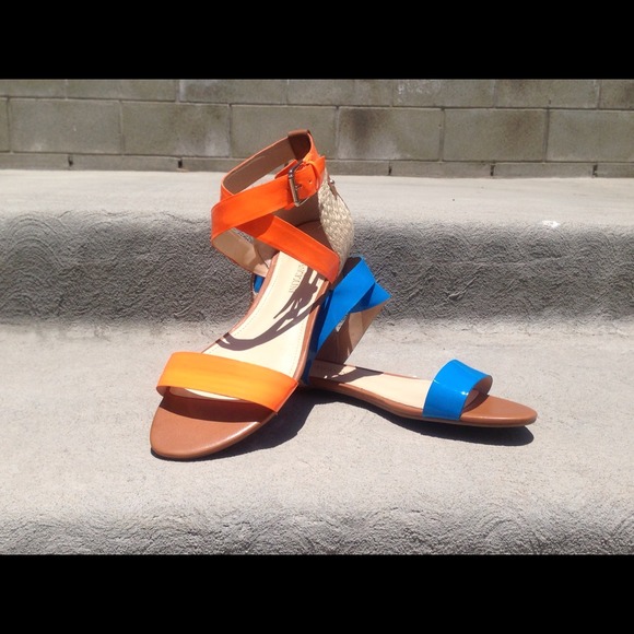 Enzo Angiolini fluorescent orange and blue sandals