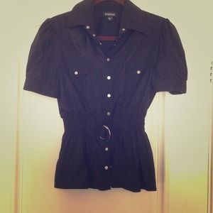 BEBE Belted Button Up Top Sz L