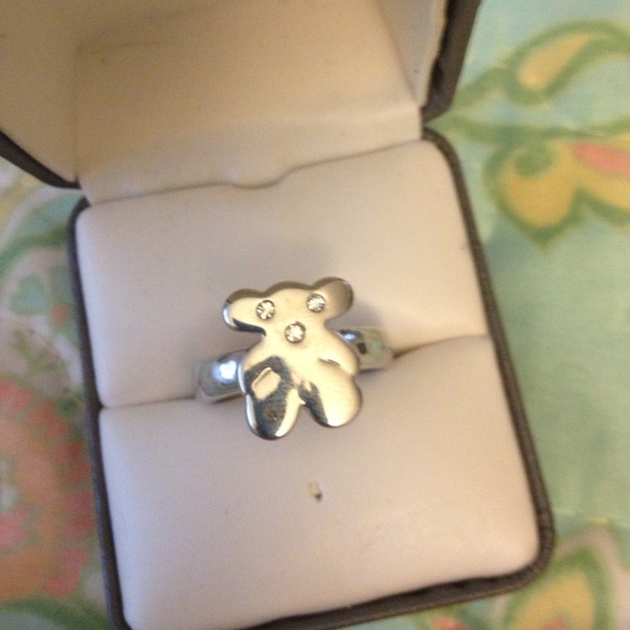 Silver toned TOUS like teddy bear shaped ring