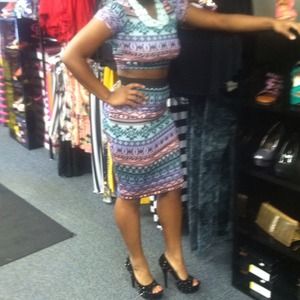 Tribal print top and skirt