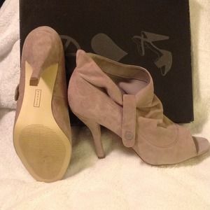 Suede taupe peep toe booties