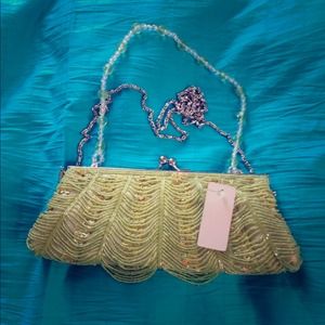 Green beaded sequin mini clutch
