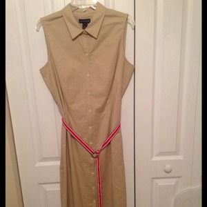 Ann Taylor preppy khaki ribbon dress