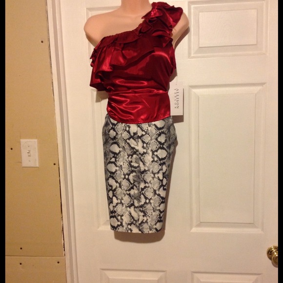 ***SOLD*** Red satin ruffled off the shoulder top
