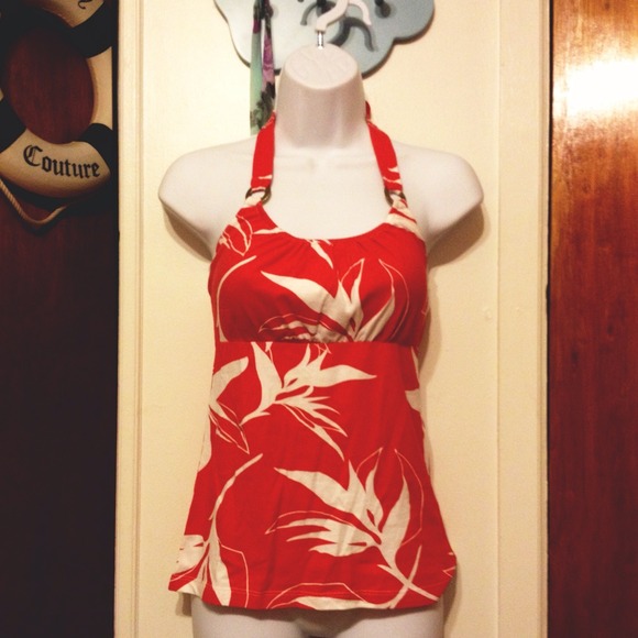 Red Tropic Print Halter Top