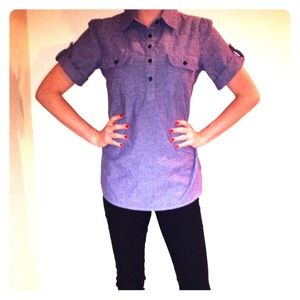 Denim pattern cuffed blouse