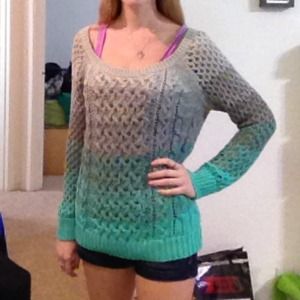 Mint to gray ombré knitted sweater
