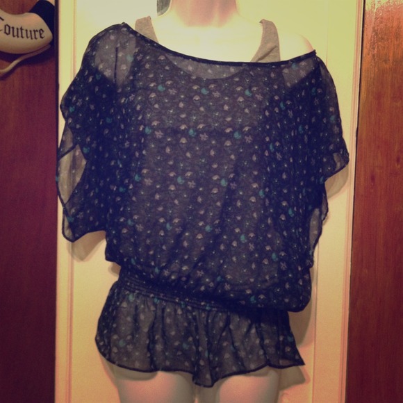 Floral print sheer off the shoulder top