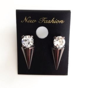 Spiked Rhinestone Earring (Silver)
