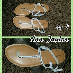 NEW - Rhinestone White Leather Sandals