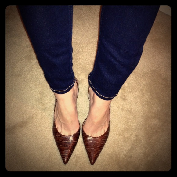 Brown Nine West croc sling backs
