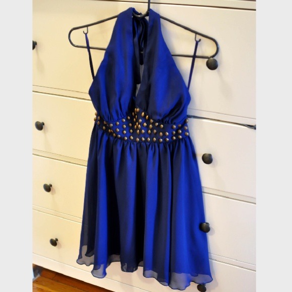 ASOS Blue Halter Dress with Studs - Picture 1 of 3