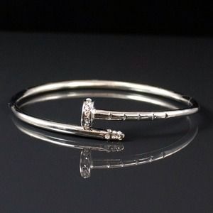 Silver Tone Screw & Nail Brass Bangle Bracelet