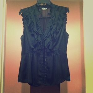Black silky button down blouse