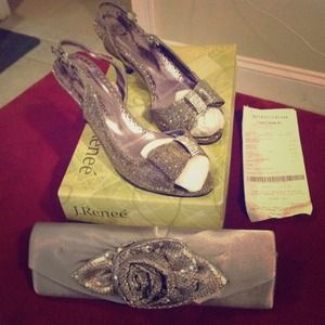 Glimmer fabric silver pumps and matching clutch