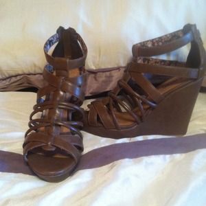 Brown leather wedges