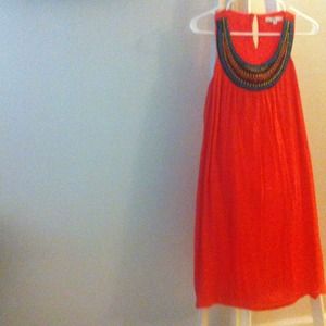 🚫Bundled🚫Coral linen dress w tribal neckline