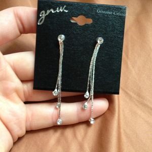 GNU- Silver, genuine crystal, waterfall earrings.