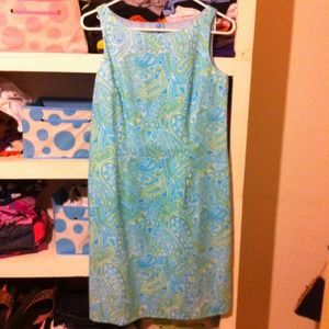 Paisley blue and green dress.