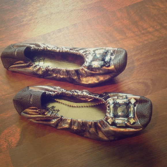 Metallic flats with crystal stones.