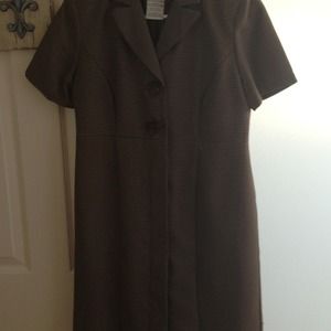 Brown and white button down business dress.