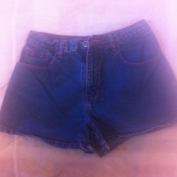 Blue jean high waist shorts with pink thread