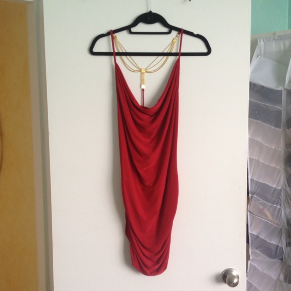Red mini dress with gold chain halter - Picture 4 of 4