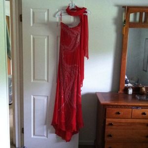 Red hand beaded gown