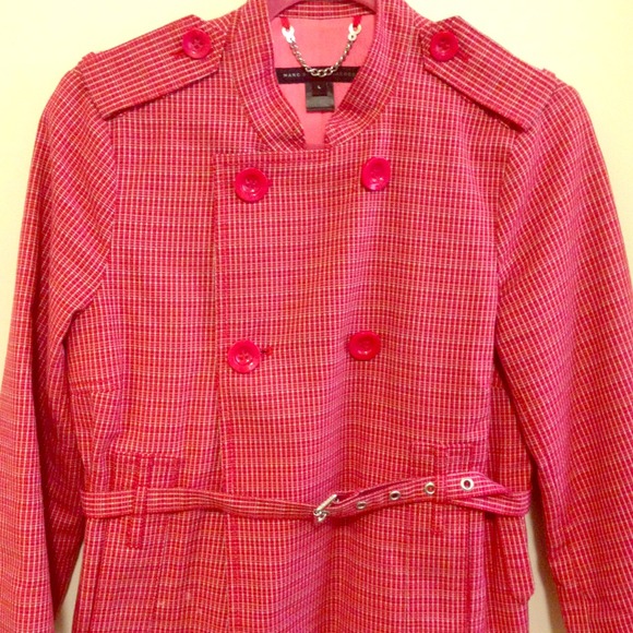 Marc Jacobs red belted pea coat blazer