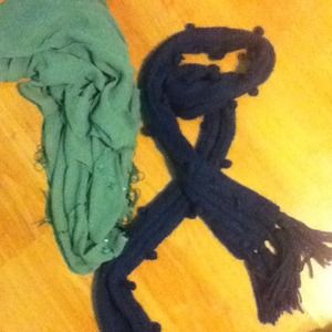 Green and blue scarves.